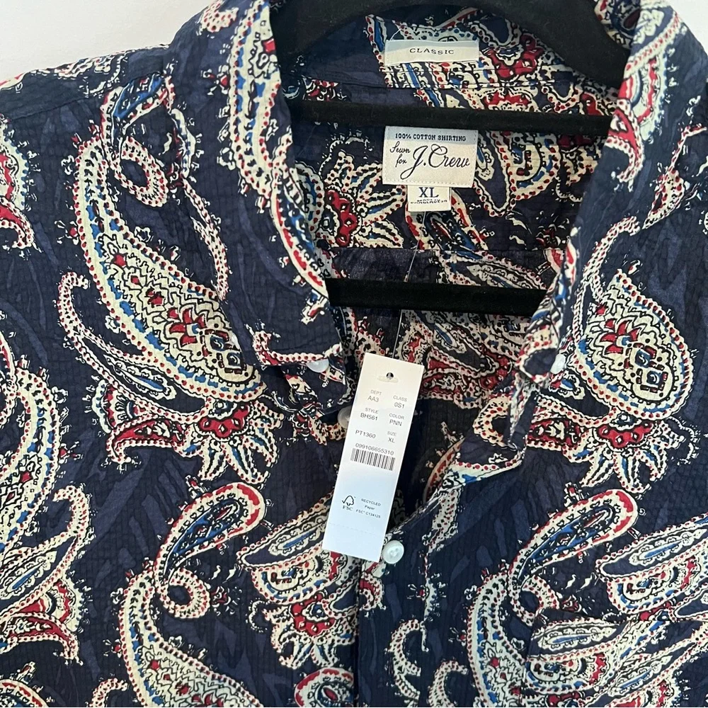 J. CREW Paisley All‎ Over Print 1/4 Button Up Classic Cotton Short Sleeve Shirt
